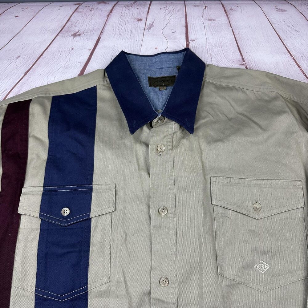 Roper Shirt Mens 2XL Tan Blue Western Stripe Long Sleeve Button Front Casual - Picture 4 of 9